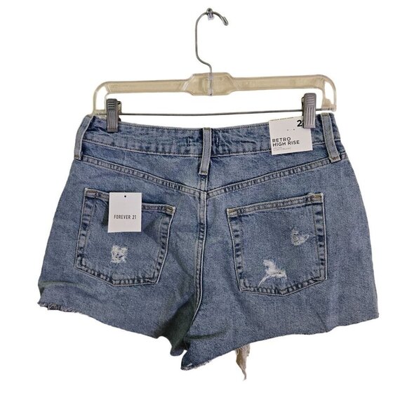 Forever 21 NWT Retro High Rise Distressed Jean Shorts Size 28 - Picture 2 of 6